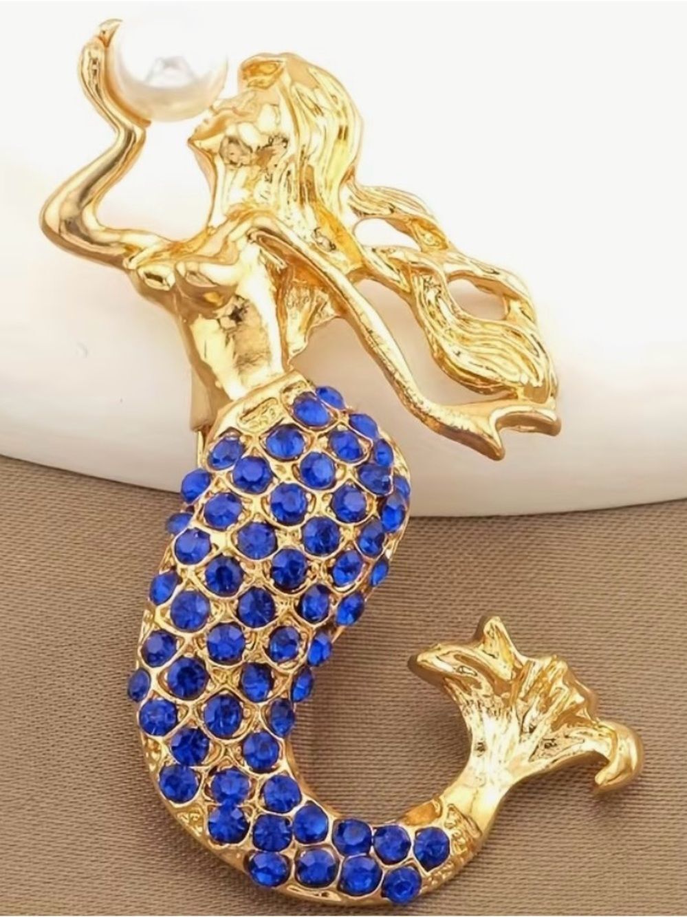 Betsey Johnson Mermaid Necklace/brooch with Blue Crystal Tail and Faux Pearl - Picture 6 of 9